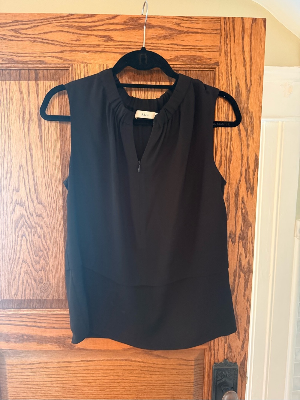 A.L.C. Black Sleeveless Split-Neck Blouse with zipper, size 6